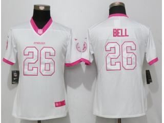 Women Pittsburgh Steelers 26 LeVeon Bell Stitched Elite Rush Fashion Jersey White Pink