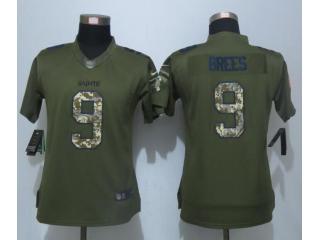 Women New Orleans Saints 9 Drew Brees Green Salute To Service Limited Jersey