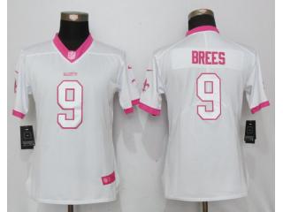 Women New Orleans Saints 9 Drew Brees Stitched Elite Rush Fashion Jersey White Pink