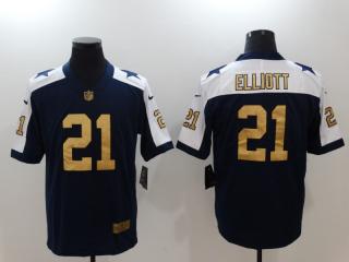 Dallas Cowboys 21 Ezekiel Elliott Gold Word Football Jersey Legend Navy Blue