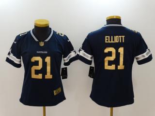 Women Dallas Cowboys 21 Ezekiel Elliott Football Jersey Navy Blue Gold Word