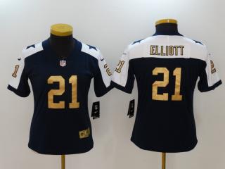 Women Dallas Cowboys 21 Ezekiel Elliott Football Jersey Navy Blue Gold Word