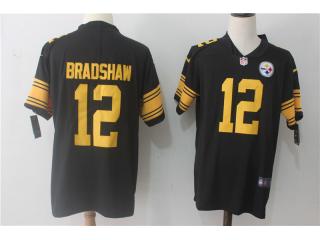 Pittsburgh Steelers 12 Terry Bradshaw Football Jersey Black Yellow word