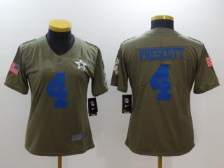 Women Dallas Cowboys 4 Dak Prescott Olive Salute To Service Limited Jersey