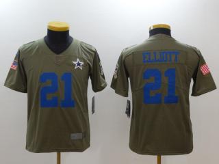 Youth Dallas Cowboys 21 Ezekiel Elliott Olive Salute To Service Limited Jersey