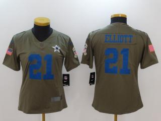 Women Dallas Cowboys 21 Ezekiel Elliott Olive Salute To Service Limited Jersey