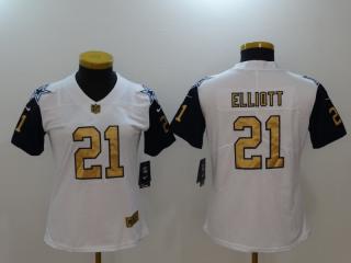 Women Dallas Cowboys 21 Ezekiel Elliott Gold Football Jersey White