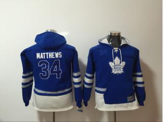 Youth 2018 New Classic Toronto Maple Leafs 34 Auston Matthews Ice Hoodies Hockey Jersey Blue