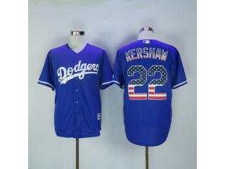 Los Angeles Dodgers 22 Clayton Kershaw Baseball Jersey Blue flag version