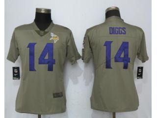 Women Minnesota Vikings 14 Stefon Diggs Olive Salute To Service Jersey