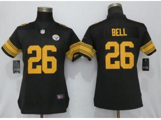 Women Pittsburgh Steelers 26 LeVeon Bell Navy Black Color Rush Jersey