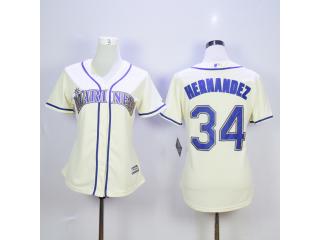 Women Seattle Mariners 34 Felix Hernandez Baseball Jersey Beige Fan version