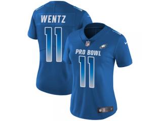 Women 2018 all star Philadelphia Eagles 11 Carson Wentz Football Jersey Legend Blue