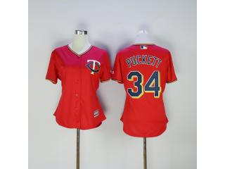 Women Minnesota Twins 34 Kirby Puckett Baseball Jersey Red