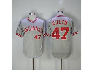 Cincinnati Reds 47 Johnny Cueto Baseball Jersey Gray Retro