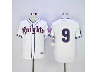 Mens New York Knights 9 Roy Hobbs Baseball Jersey White