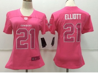 Women Dallas Cowboys 21 Ezekiel Elliott Football Jersey pink