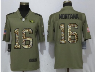 San Francisco 49ers 16 Joe Montana Jersey Olive Camo Salute to Service Limited