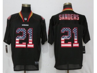 San Francisco 49ers 21 Deion Sanders Football Jersey Black USA Flag Fashion