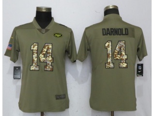 Womens New York Jets 14 Sam Darnold Jersey Olive Camo Salute to Service