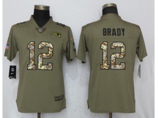 Womens New England Patriots 12 Tom Brady Jersey Olive Camo Salute to Service