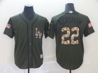 Los Angeles Dodgers 22 Clayton Kershaw Salute to Service Baseball Jersey Green