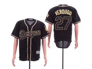 Los Angeles Dodgers #27 Alex Verdugo Cool Base Jersey Black Gold