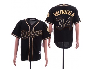 Los Angeles Dodgers #34 Fernando Valenzuela Cool Base Jersey Black Gold