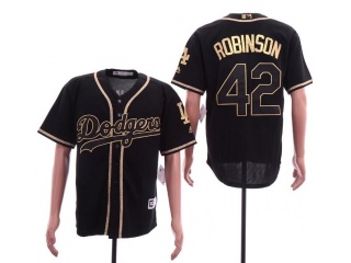 Los Angeles Dodgers #42 Jackie Robinson Black Base Jersey Gold