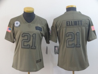 Woman Dallas Cowboys 21 Ezekiel Elliott 2019 Salute to Service Limited Jersey Olive