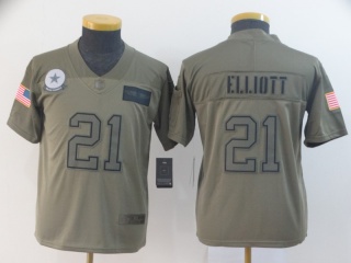 Youth Dallas Cowboys 21 Ezekiel Elliott 2019 Salute to Service Limited Jersey Olive