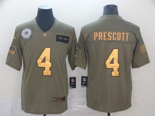 Dallas Cowboys 4 Dak Prescot 2019 Salute to Service Limited Jersey Olive Golden