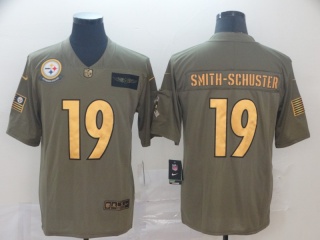 Pittsburgh Steelers 19 JuJu Smith-Schuster 2019 Salute to Service Limited Jersey Olive Golden