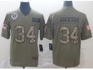 Oakland Raiders #34 Bo Jackson 2019 Salute to Service Limited Jersey Olive Camo 