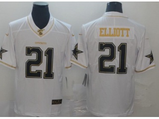 Dallas Cowboys #21 Ezekiel Elliott Edition 100th Season Jersey White Golden