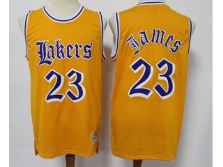 Los Angeles Lakers #23 LeBron James Old English Faded Jersey Yellow 