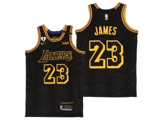 Los Angeles Lakers 23 LeBron James Black City with Peach Heart 2 Patch Jersey