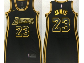 Los Angeles Lakers #23 Lebron James Woman Dress Jersey Black 