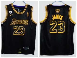 Los Angeles Lakers #23 LeBron James Black City with Gigi/Finals/Champions 3 Patches Jersey