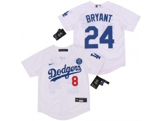 Youth Nike Los Angeles Dodgers #8/24 Kobe Bryant White with KB Patch Jersey