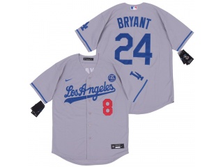 Youth Nike Los Angeles Dodgers #8/24 Kobe Bryant Gray with KB Patch Jersey