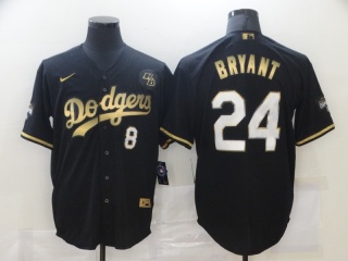 Nike Los Angeles Dodgers #8/24 Kobe Bryant With Golden Number Cool Base Jersey Black