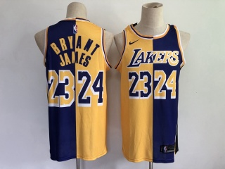 Nike Los Angeles Lakers #2324 Lebron James/Kobe Bryant Mamba&King Jersey  Yellow/Purple