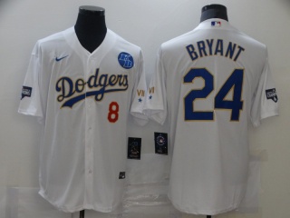 Nike Los Angeles Dodgers #8/24 Kobe Bryant 2021 Gold Program Cool Base Number On Chest Jersey White