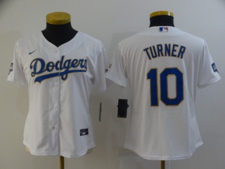 Woman Los Angeles Dodgers #10 Justin Turner 2021 Gold Program Jersey White/Gold 