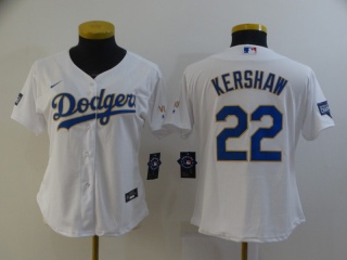 Woman Los Angeles Dodgers #22 Clayton Kershaw 2021 Gold Program Jersey White/Gold 