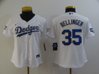 Woman Los Angeles Dodgers #35 Cody Bellinger 2021 Gold Program Jersey White/Gold 