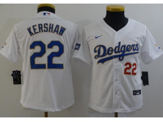 Youth Nike Los Angeles Dodgers #22 Clayton Kershaw With Red Number 2021 Gold Program Jersey White/Go...