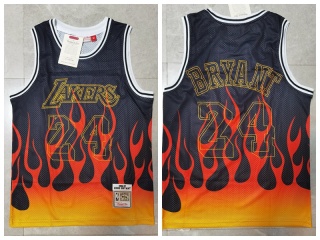 Los Angeles Lakers #24 Kobe Bryant Heat-sealed Jersey Black Flames