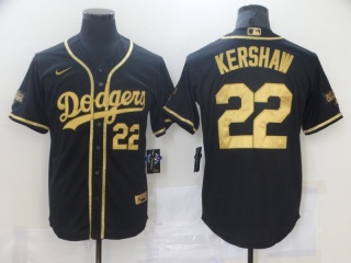 Nike Los Angeles Dodgers #22 Clayton Kershaw Cool Base Jersey Black Golden